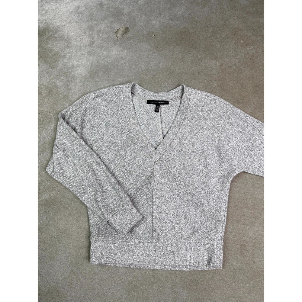White House Black Market Sweater Womens XS Gray Stretch V-Neck Pullover Preppy
